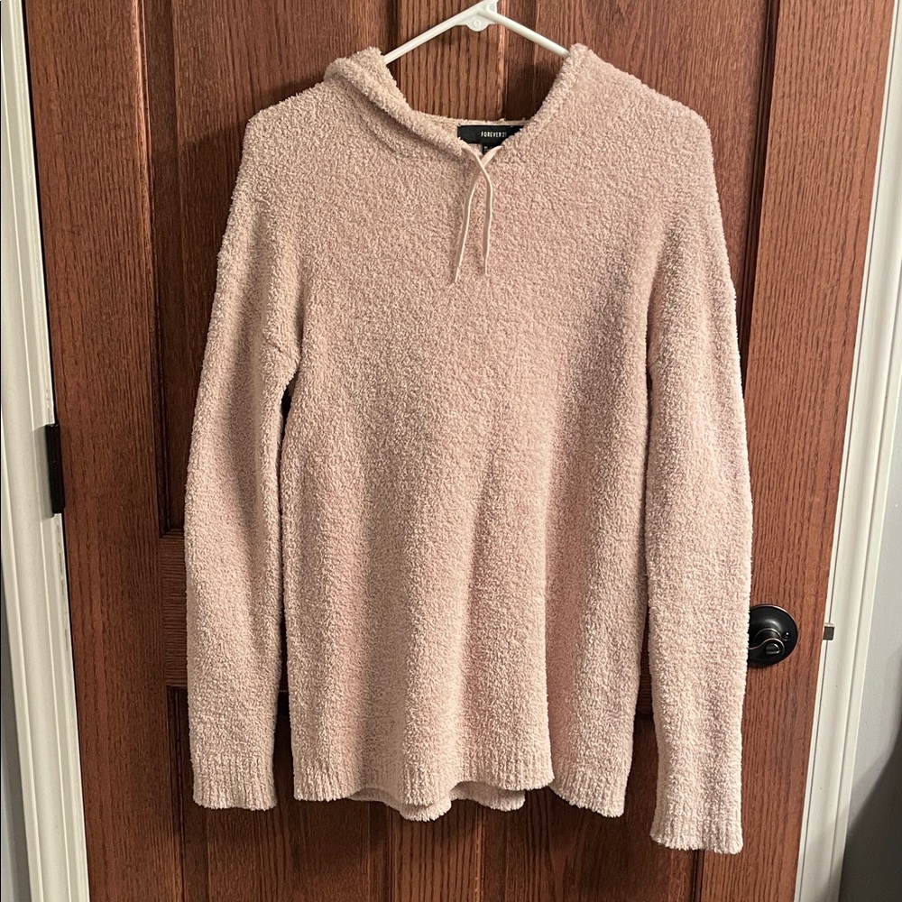 Forever 21 Plush Hooded Pullover Sweater - Blush